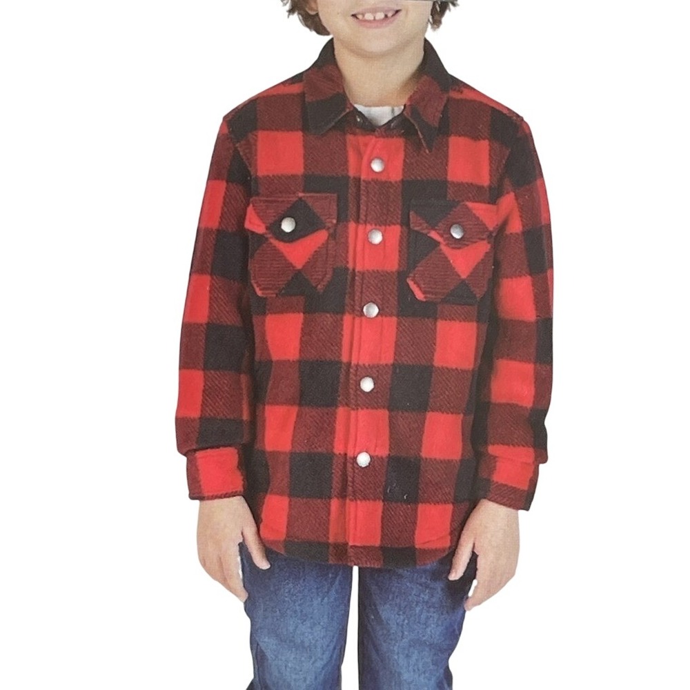 Eddie Bauer Shacket Kids 6/7 Red Black Buffalo Plaid Sherpa Lined Fleece Jacket